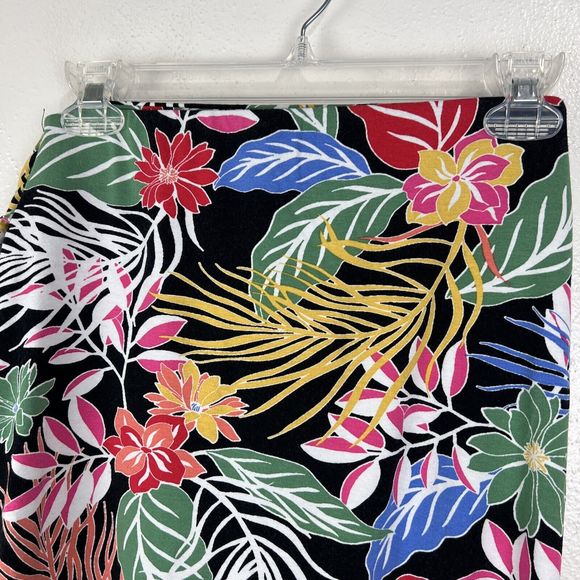 Cynthia Rowley Skirt Women Small Black Multicolor Wrap A-Line Stretch Tropical - Picture 9 of 10